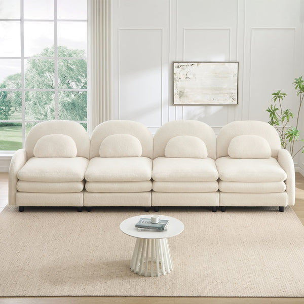 English Elm Teddy Fleece Modular Cloud Sofa Four Seat Curved Sculptural Design for Modern Living Rooms Beige White W5656S00085