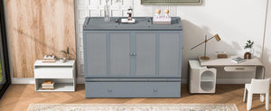 English Elm Queen Murphy Wall Bed with Pull Out Drawer and Built in Usb Charging Cabinet Gray N708P205905E