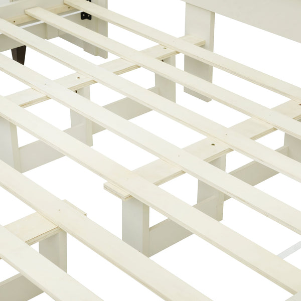 English Elm Christopher Knight Home® - King Upholstered Bed Frame with 108" Headboard and 2 Floating Nightstands, White & Brown Modern Storage N758K020304W