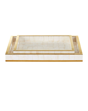 Currey & Company Casey Mother Of Pearl Tray Set - Elegant Decorative Trays With Gold Accents For Timeless Sophistication White Mother Of Pearl ,Stainless Steel ,Wood 1200-1021-currey-company