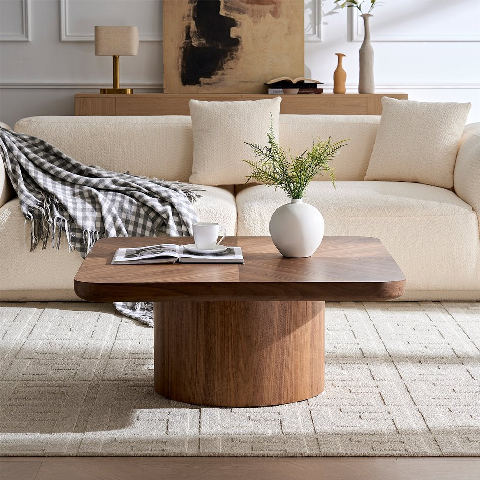 English Elm Square Herringbone Parquet Veneer Coffee Table Low Profile Contemporary Living Room Walnut W2085P384784