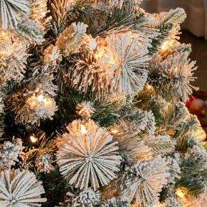 English Elm 9 Ft Flocked Fraser Fir Artificial Tree with 750 Warm White Lights Holiday Decor T3971S00075