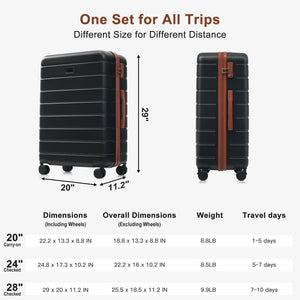 English Elm Premium Abs Hardshell 3 Piece Suitcase Set with Tsa Locks and Spinner Wheels Black+Brown N726P296022A