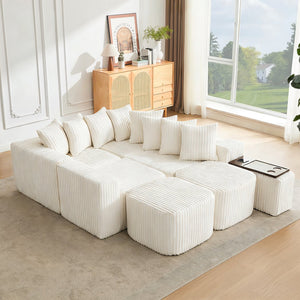 English Elm [new U-shaped Corduroy Sectional with Usb Charging Console and Movable Modules Beige W2108S00176