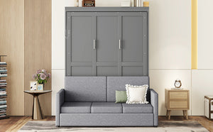 English Elm Queen Murphy Bed with Linen Cushion Sofa Folds Flat for Studio or Guest Room Gray LP000891AAE-1