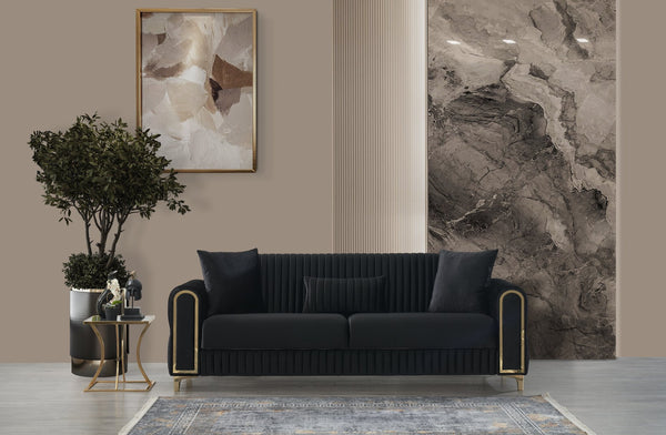 English Elm Melody Modern Velvet Sleeper Sofa & Loveseat Set - Stylish, Functional, Gold Accents, Storage Solution B009S01523