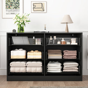 English Elm Modern Six Drawer Chest with Wavy Textured Fronts Sleek Matte Storage for Any Room Black W409P307525