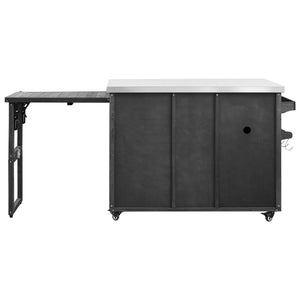 English Elm K&k Outdoor Rolling Kitchen Island Fir Wood Stainless Steel Top with Foldable Prep Station Black N707P370276B