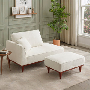 English Elm Indoor Boucle Chaise Lounge with Detachable Ottoman Convertible Daybed Bedroom Reading Nook White W5515P438681