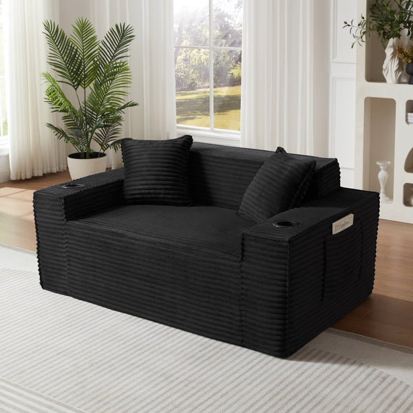 English Elm 2seater Corduroy Sofa Pocket Spring Cushioning No Assembly Compact Apartment Lounge Black W3396P434758