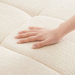 English Elm Three Seater Chenille Sofa with Ottoman Solid Wood Base Tufted Arms Living Room White W714S01653