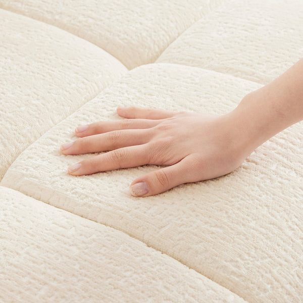 English Elm Three Seater Chenille Sofa with Ottoman Solid Wood Base Tufted Arms Living Room White W714S01653
