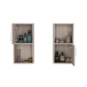 English Elm Oba Beige 2-Pc Wall-Mounted Bathroom Medicine Cabinet with Open & Closed Storage, Compact Design B070P188847
