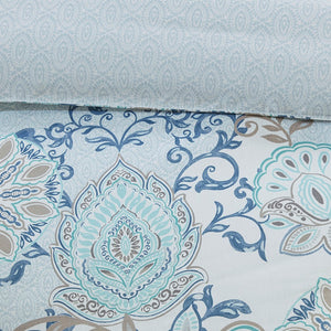 English Elm Full/Queen Isla 3-Piece Cotton Reversible Duvet Cover Set – OEKO-TEX Botanical Floral Medallion Design, Button Closure, Corner Ties B035129161