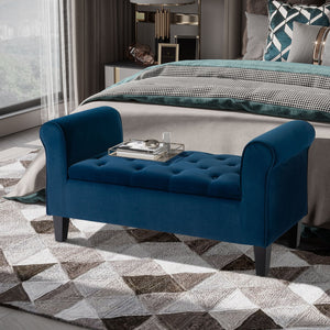 English Elm HOMCOM Elegant Button-Tufted Storage Ottoman Bench with Rolled Arms, Velvet Upholstery, 53" Long Durable Seating W2225P217739