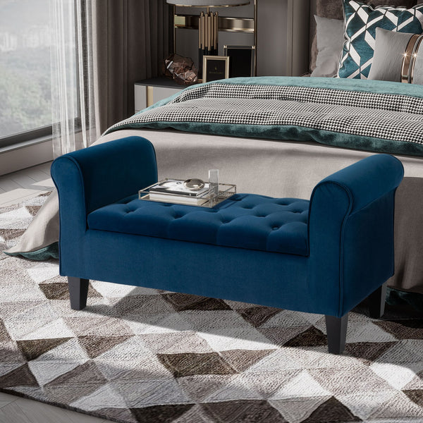 English Elm HOMCOM Elegant Button-Tufted Storage Ottoman Bench with Rolled Arms, Velvet Upholstery, 53" Long Durable Seating W2225P217739