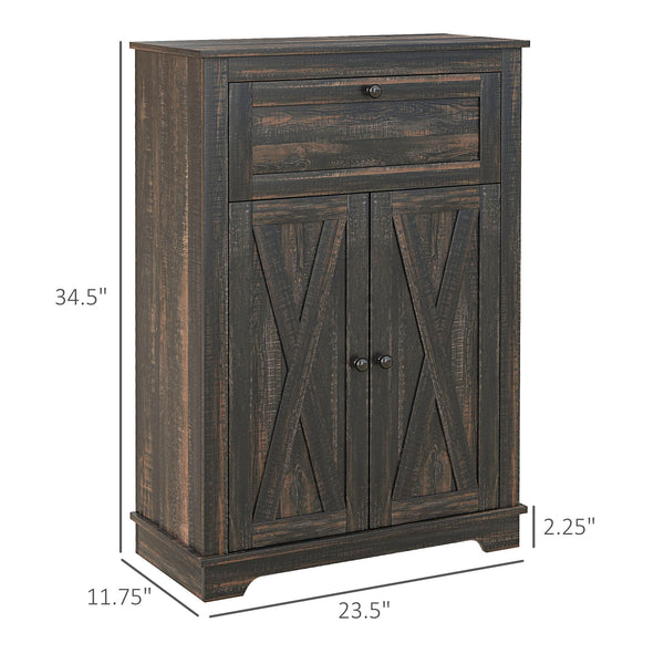 English Elm HOMCOM Rustic Farmhouse Sideboard Buffet Cabinet with Barn Doors, Drawer & Adjustable Shelves for Entryway Brown W2225P229128