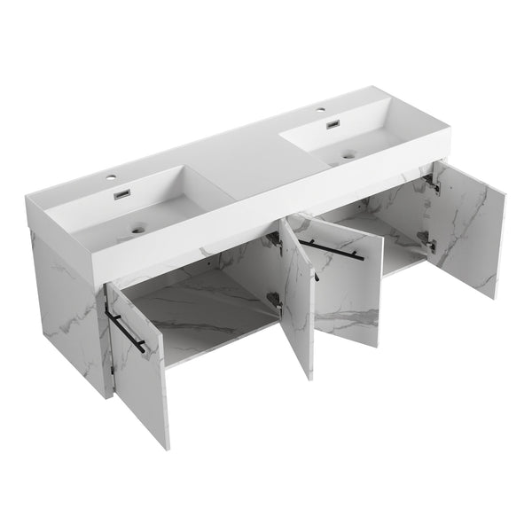 English Elm 60 Inch Wall-Mounted Bathroom Vanity With Double Resin Sinks, Modern Design, Storage & Style W999S00254