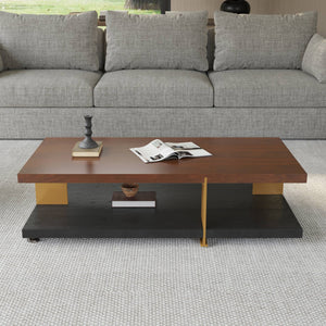 English Elm Classica Rectangle Coffee Table In Walnut Finish With Two-Tier Storage & Sturdy Metal Frame Design B341P321159