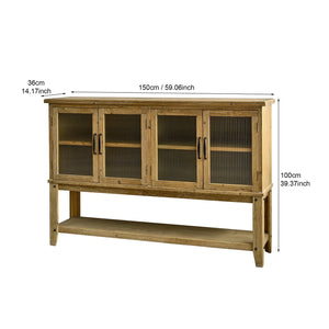 English Elm 59.06" Rustic Wood Sideboard with Glass Door Cabinet and Open Shelf for Dining Room W3933P379119