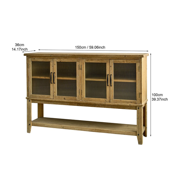 English Elm 59.06" Rustic Wood Sideboard with Glass Door Cabinet and Open Shelf for Dining Room W3933P379119