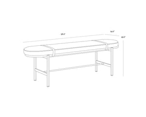 Sunpan Elaine Bench - Curved Silhouette in Polo Club Muslin with Walnut Veneer & Antique Brass Base