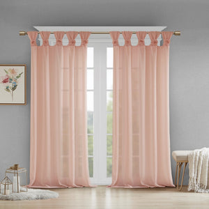 English Elm Floral Tab-Top Curtain Panel - Soft Blush Faux Linen, Removable Rosette Pins For Chic Décor Style B03598197