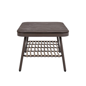 English Elm Christopher Knight Home® - 4-Piece Outdoor Patio Set with Woven Rope U-Back, Steel Frame, Thick Cushions & Acacia Table for Garden Brown+Beige N780P209458R