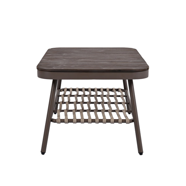 English Elm Christopher Knight Home® - 4-Piece Outdoor Patio Set with Woven Rope U-Back, Steel Frame, Thick Cushions & Acacia Table for Garden Brown+Beige N780P209458R