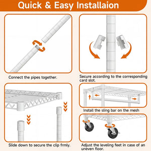 English Elm Heavy Duty Carbon Steel Rolling Garment Rack with Wire Shelving Dual Rods and Side Hooks White W5386P480951