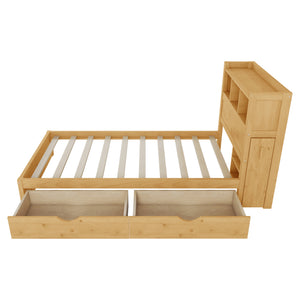 English Elm Twin Wood Storage Bed with Led Headboard Drawers and Pull Out Cabinet for Kids Natural W2593S00049