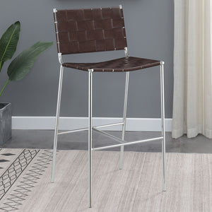 English Elm Langton Brown Upholstered Bar Chair with Chrome Frame, Woven Leatherette Seat & H-Footrest, Stylish Counter Stool (Brown) B062P374082