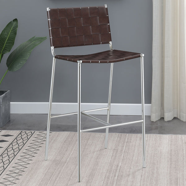 English Elm Langton Brown Upholstered Bar Chair with Chrome Frame, Woven Leatherette Seat & H-Footrest, Stylish Counter Stool (Brown) B062P374082
