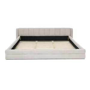 English Elm King Platform Bed Full Chenille Upholstery Low Profile Frame for Modern Bedroom Beige W487S00433