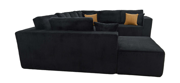 English Elm Full Corduroy Upholstered U-shaped Sectional Sofa with Moveable Ottoman Zero Assembly Black B2748S00061