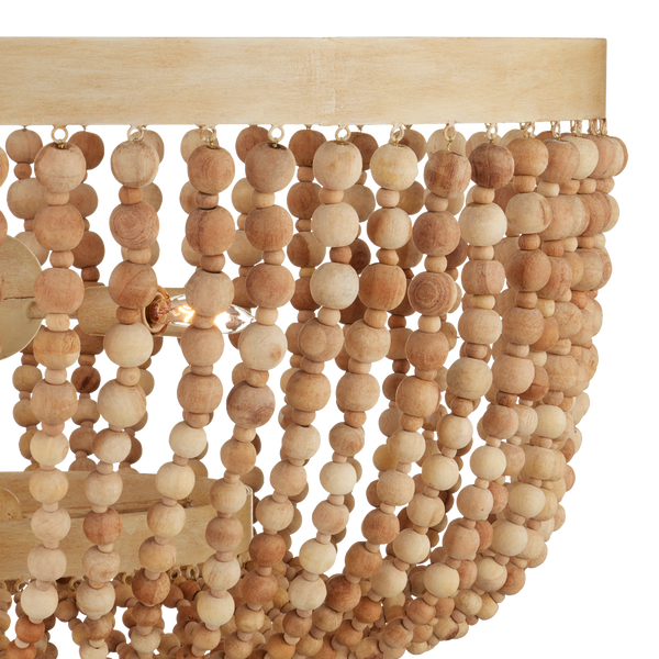 Sabia Chandelier - Bohemian Wood Bead Lighting Fixture with Coco Cream Finish for Elegant Spaces