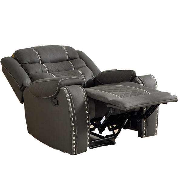 English Elm 1 Seat Microfiber Manual Recliner with Nail-head Trim for Living Room Comfort W3900P386421