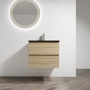 English Elm 24" Wall-Mounted Bathroom Vanity With Black Sink, 2 Soft-Close Drawers - Ideal For Compact Spaces! W999S00192