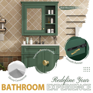 English Elm 30'' Bathroom Vanity Set With Mirror, Modern Freestanding Cabinet, Ceramic Sink & Ample Storage Space SW000127AAF-1