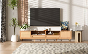 English Elm Rattan Door Media Console with Pine Legs Modern Farmhouse Tv Stand for Large Living Rooms N710P365030P