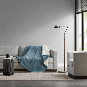 English Elm 1 Pcs Cozy Blue Heated Throw Blanket - Luxurious 50X60" Soft Warmth For Ultimate Comfort & Relaxation B035P319631