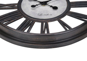 English Elm Clocks, 18" Antique Black Wall Clock With Skeleton Face & Roman Numerals For Timeless Elegance B2710P287101