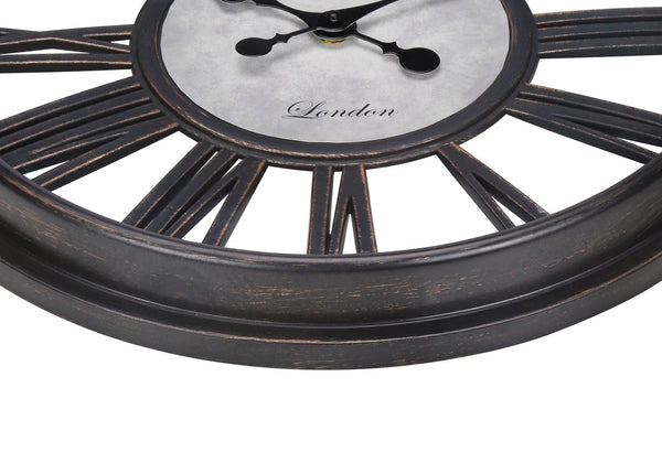 English Elm Clocks, 18" Antique Black Wall Clock With Skeleton Face & Roman Numerals For Timeless Elegance B2710P287101