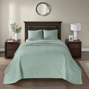 English Elm Reversible Madison Park Quebec Bedspread Set Full Seafoam – Quilted, Oversized, Antimicrobial Cotton Fill B03597550