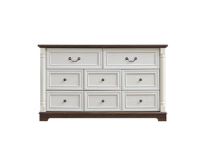English Elm 8 Drawer Farmhouse Chest Distressed Two-tone Wood Grain Finish Antique Hardware W2393P252366