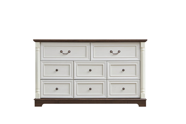 English Elm 8 Drawer Farmhouse Chest Distressed Two-tone Wood Grain Finish Antique Hardware W2393P252366