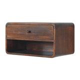 Large Chestnut Solid Wood Floating Bedside with Drawer and Shelf - Wall-Mounted Minimalistic Design - 21.65 x 13.78 x 11.81