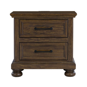 English Elm Brown Wood 2-drawer Nightstand with Usb Charging Crown Molding and Bun Feet B2709P453738