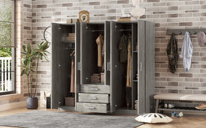 English Elm 6-doors Mdf Wardrobe with Large Drawers Streamlined Bedroom Storage Modern Design Gray N820000010E