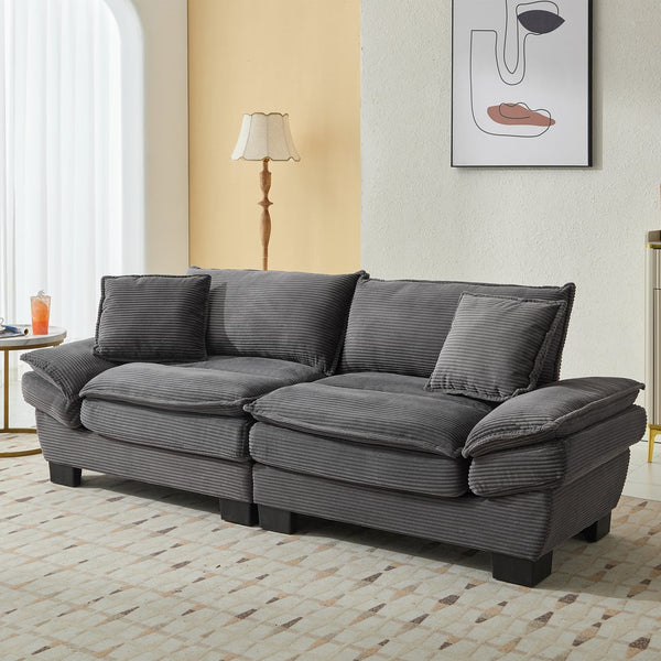 English Elm Corduroy Stylish Sleeper Sofa Loveseat with Dual-Layer Cushions & Two Support Pillows, Sturdy Frame Grey W676P184143
